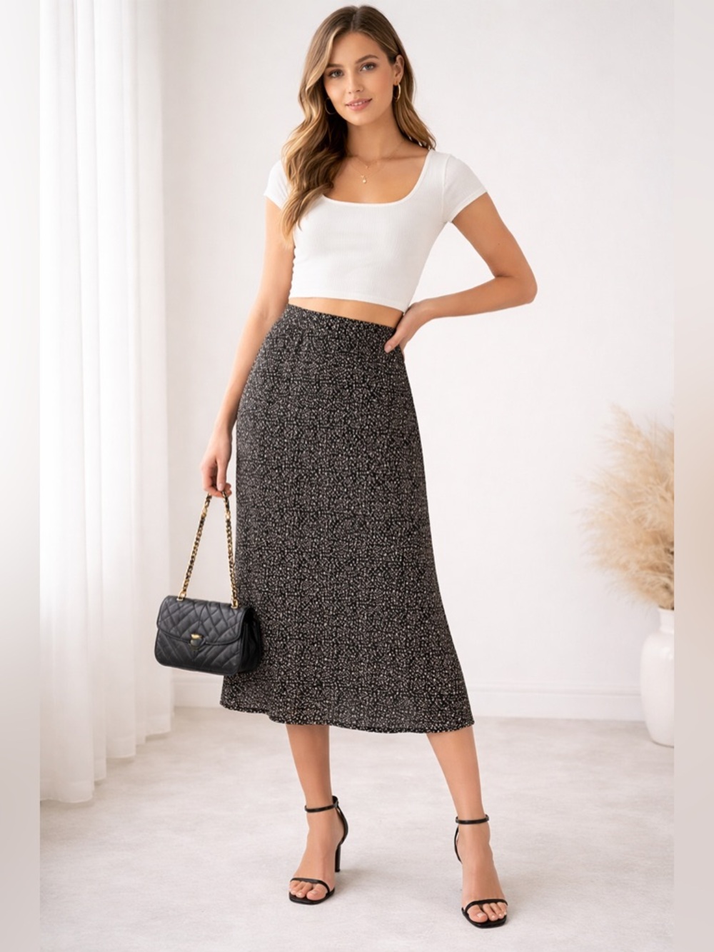 SOLD Vintage Ann Taylor Petite Black Floral Midi Skirt Size 0